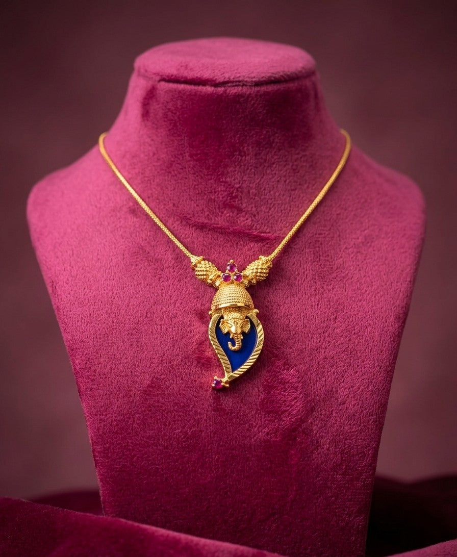 Traditional Handpicked Simple and elegance Ganesh pendant necklace with premium gold finish and royal detailing Jewellery.