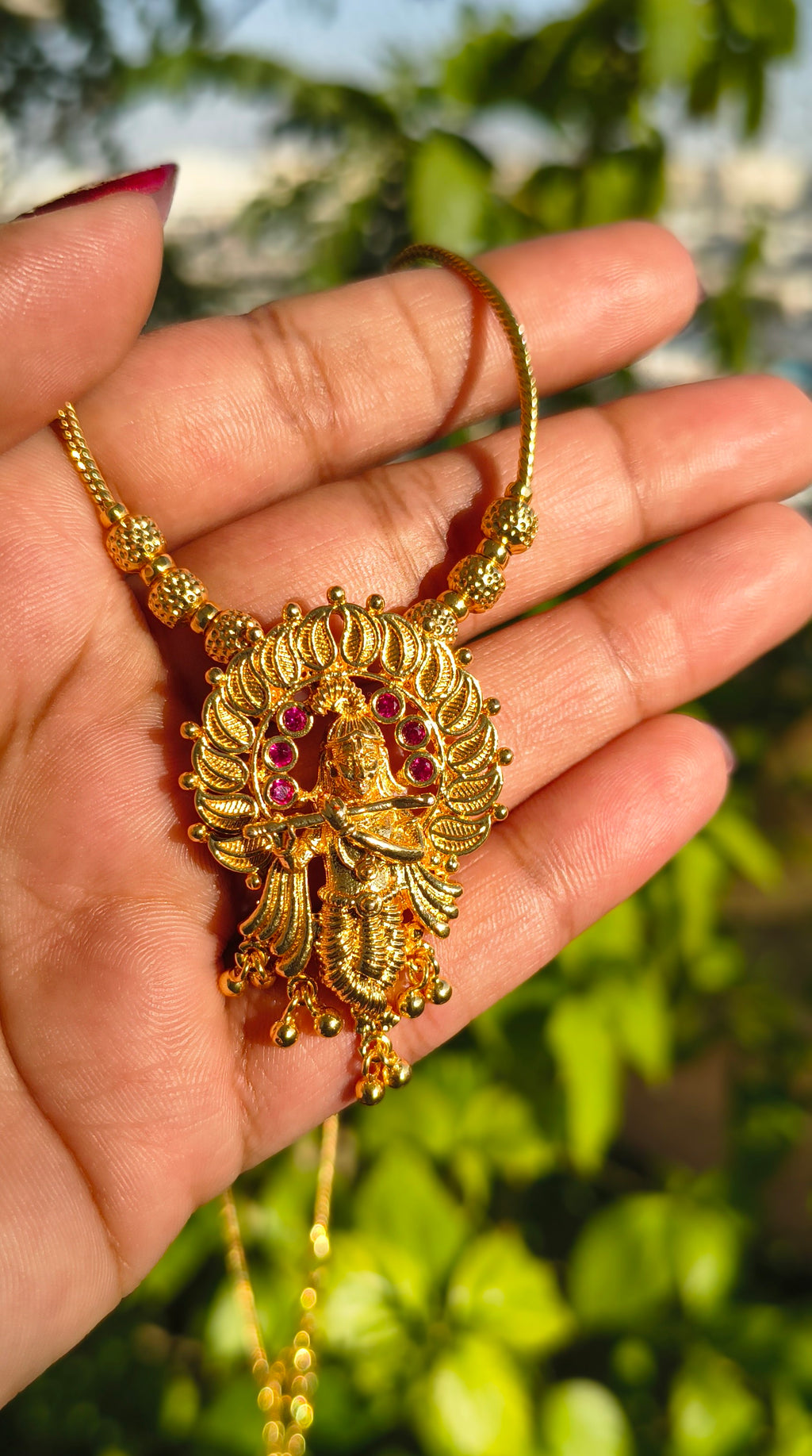 Premium Krishna Pendant Necklace | Gold Plated South Indian Traditional Necklace for Women | Bridal & Festive Jewellery UAE