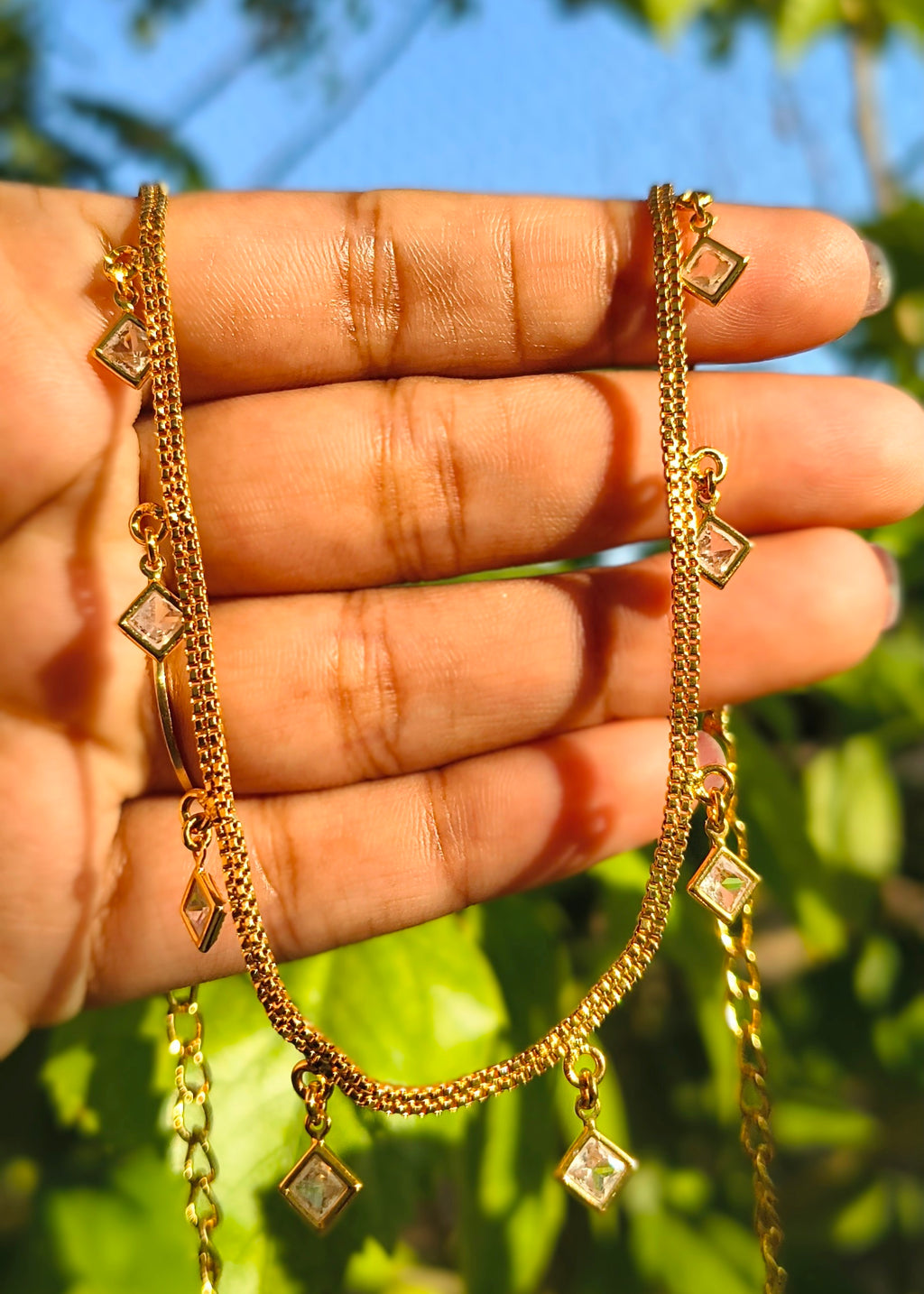 Elegant Gold-Plated CZ Diamond Charm Necklace for Women | Minimalist Dangle Necklace | Fashion Jewelry UAE