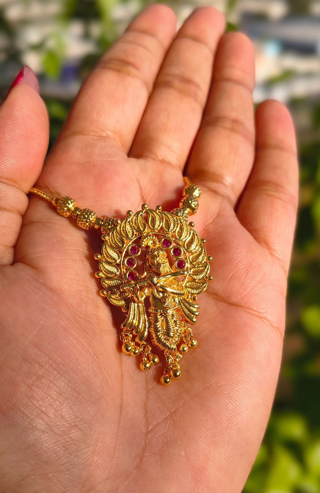 Premium Krishna Pendant Necklace | Gold Plated South Indian Traditional Necklace for Women | Bridal & Festive Jewellery UAE