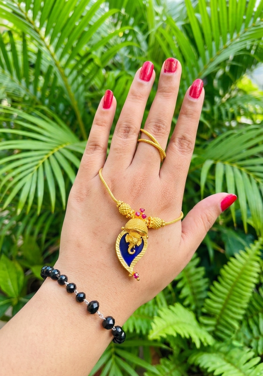 Traditional Handpicked Simple and elegance Ganesh pendant necklace with premium gold finish and royal detailing Jewellery.