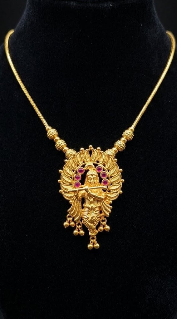 Premium Krishna Pendant Necklace | Gold Plated South Indian Traditional Necklace for Women | Bridal & Festive Jewellery UAE
