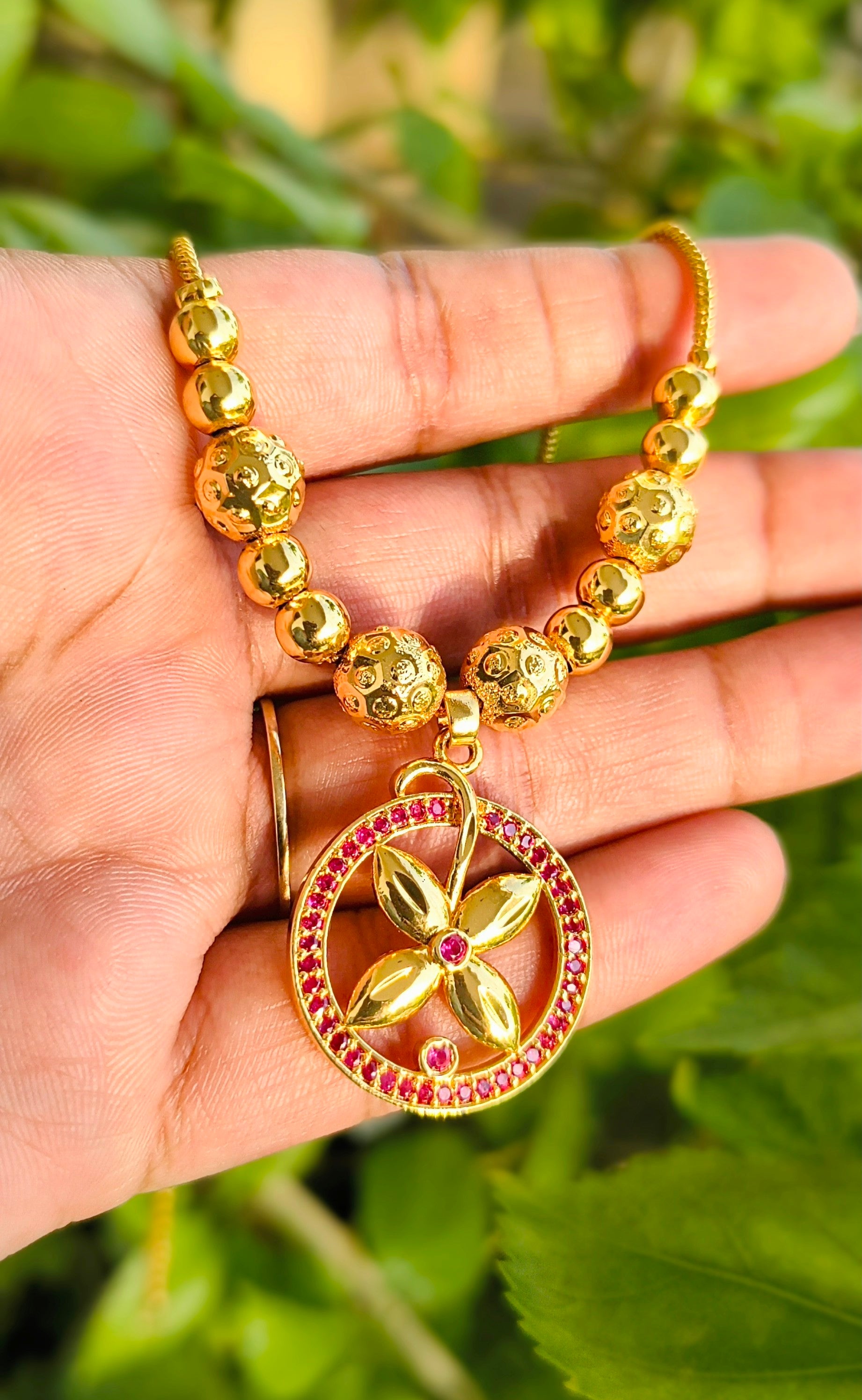 Luxury Gold-Plated Floral Pendant Necklace for Women | Elegant CZ Stone Necklace | Fashion Jewelry UAE