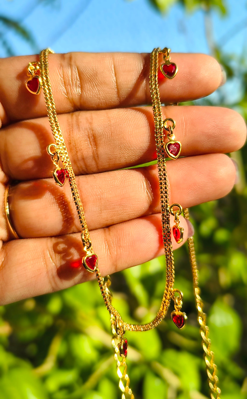Elegant Gold-Plated Black & Red Heart Charm Necklace for Women | Minimalist Love Necklace | Fashion Jewelry UAE