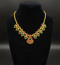 Traditional Gold Plated Green Paalakka Necklace with Ruby Stones | Indian Bridal Jewelry UAE
