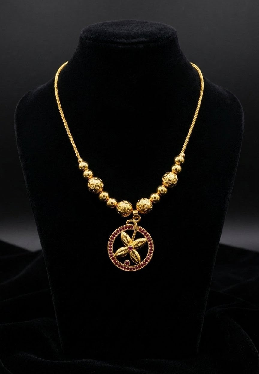 Luxury Gold-Plated Floral Pendant Necklace for Women | Elegant CZ Stone Necklace | Fashion Jewelry UAE