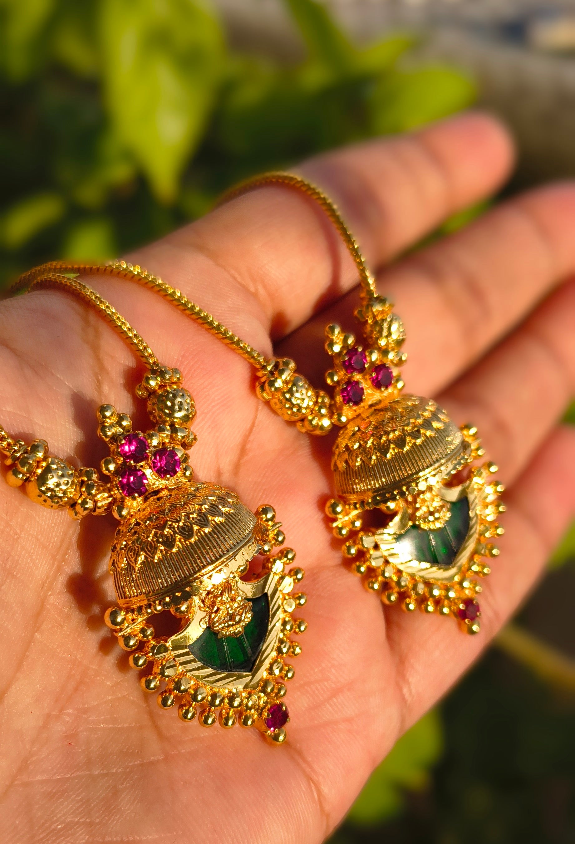 Premium Gold Plated Lakshmi Jhumka Pendant Necklace | Traditional South Indian Temple Jewellery for Women | Bridal & Festive Necklace UAE