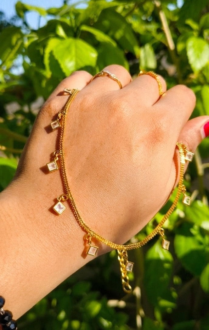 Elegant Gold-Plated CZ Diamond Charm Necklace for Women | Minimalist Dangle Necklace | Fashion Jewelry UAE