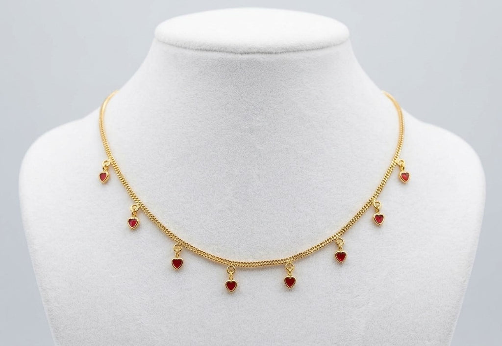 Elegant Gold-Plated Black & Red Heart Charm Necklace for Women | Minimalist Love Necklace | Fashion Jewelry UAE