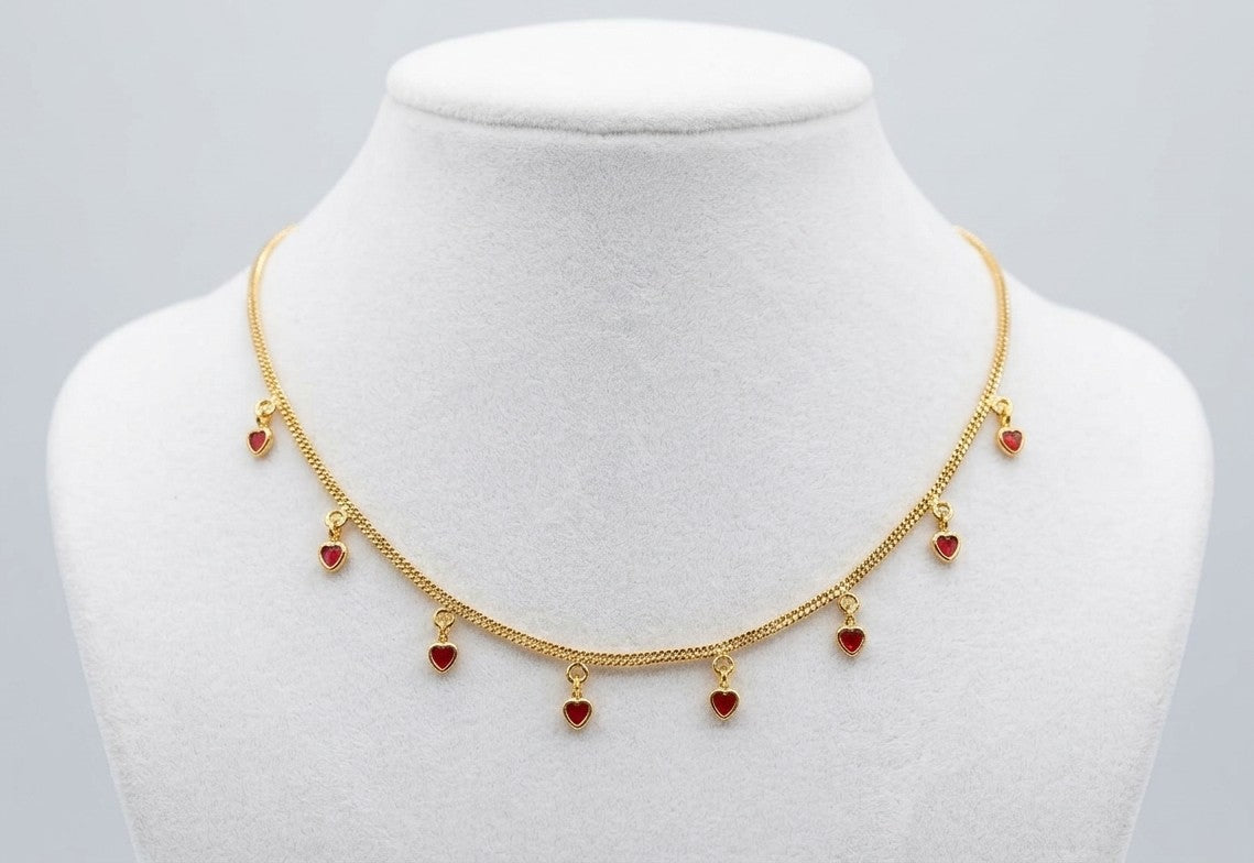Elegant Gold-Plated Black & Red Heart Charm Necklace for Women | Minimalist Love Necklace | Fashion Jewelry UAE