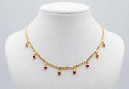Elegant Gold-Plated Black & Red Heart Charm Necklace for Women | Minimalist Love Necklace | Fashion Jewelry UAE