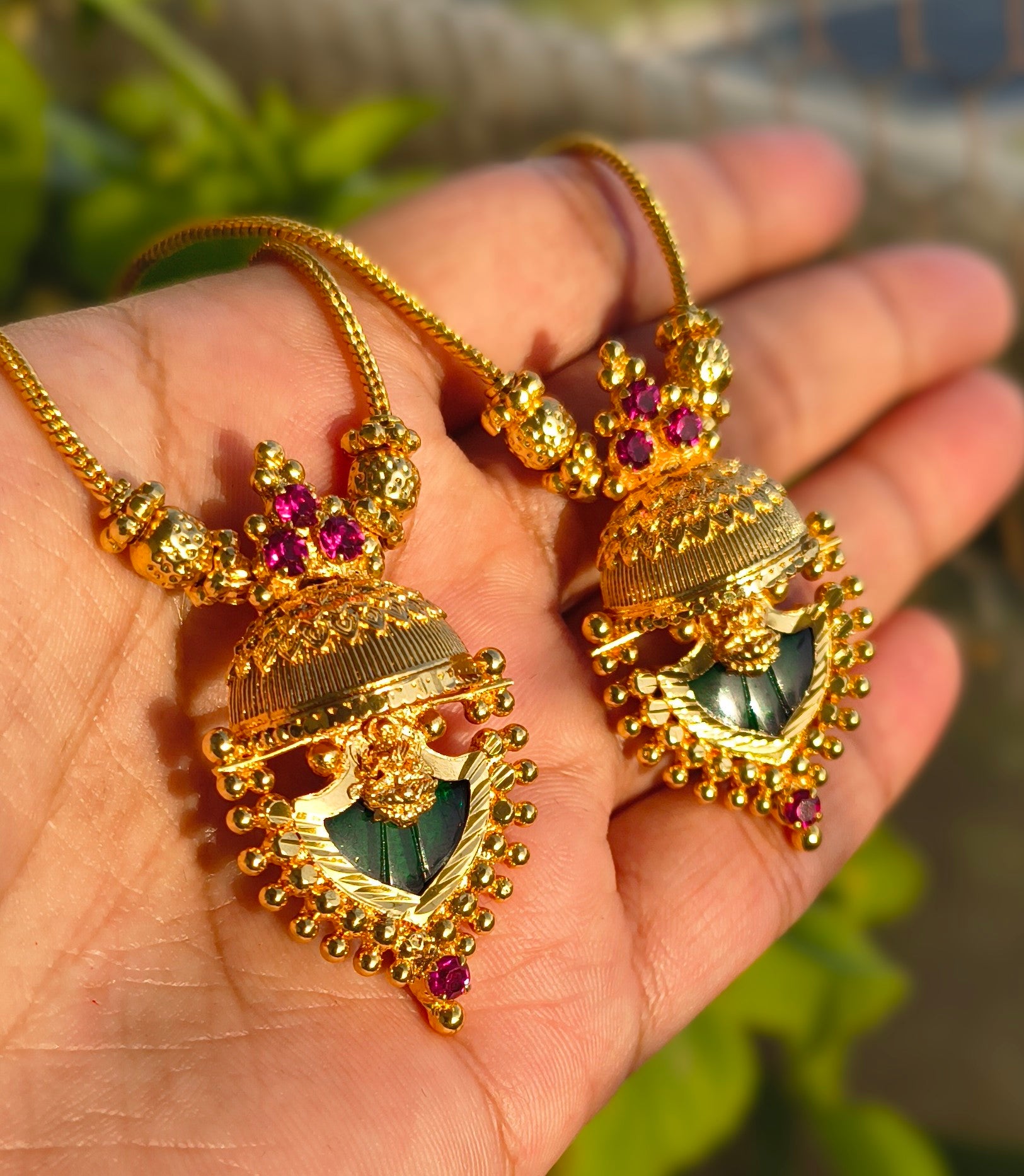 Premium Gold Plated Lakshmi Jhumka Pendant Necklace | Traditional South Indian Temple Jewellery for Women | Bridal & Festive Necklace UAE