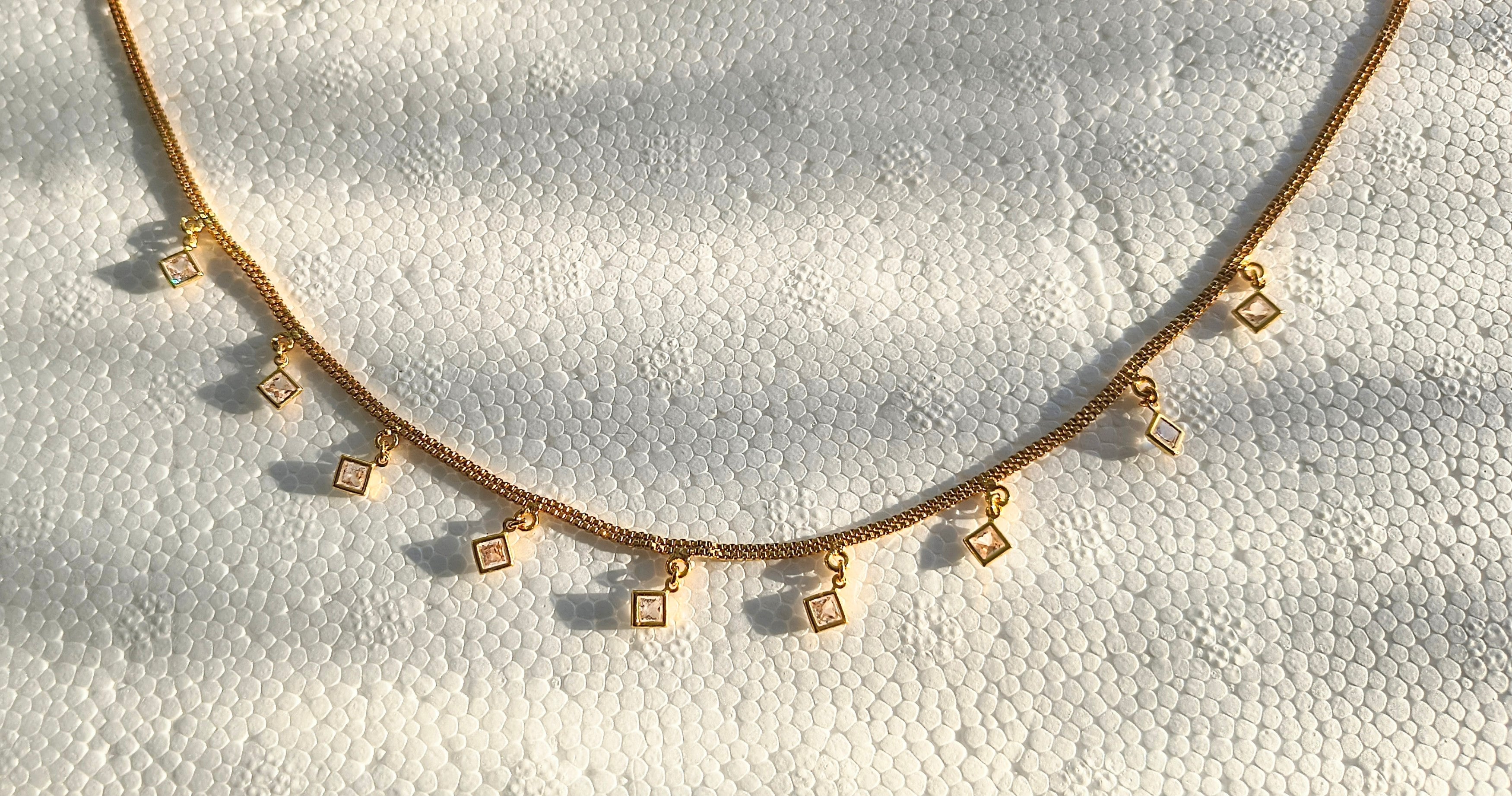 Elegant Gold-Plated CZ Diamond Charm Necklace for Women | Minimalist Dangle Necklace | Fashion Jewelry UAE