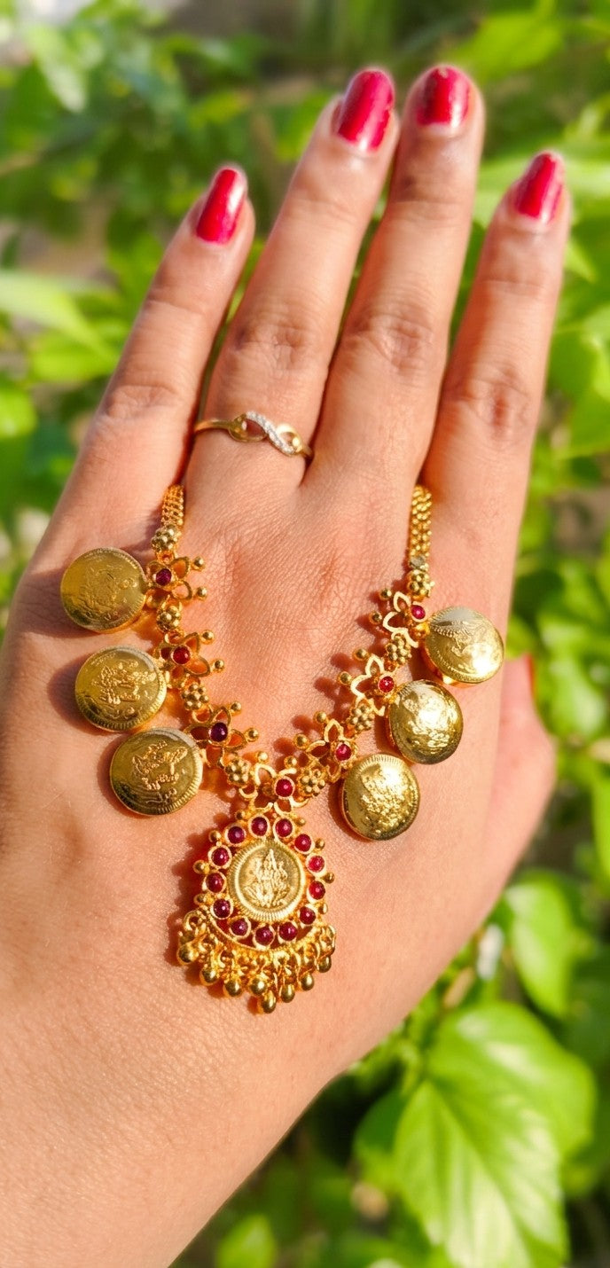 Premium Lakshmi Kasu Mala Necklace | Gold Plated South Indian Coin Necklace for Women | Traditional Bridal & Festive Jewellery UAE