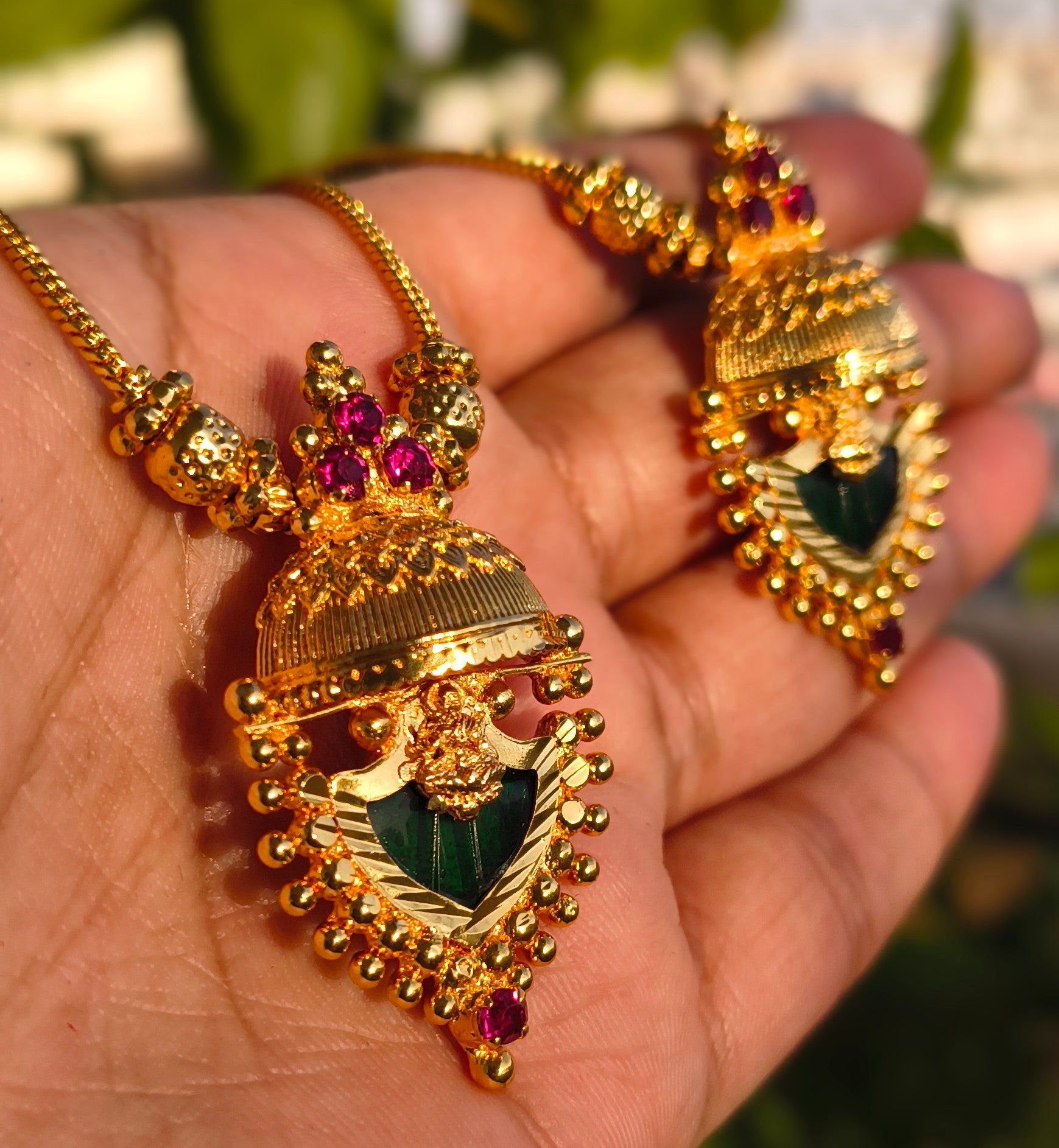 Premium Gold Plated Lakshmi Jhumka Pendant Necklace | Traditional South Indian Temple Jewellery for Women | Bridal & Festive Necklace UAE