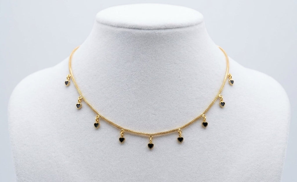 Elegant Gold-Plated Black & Red Heart Charm Necklace for Women | Minimalist Love Necklace | Fashion Jewelry UAE
