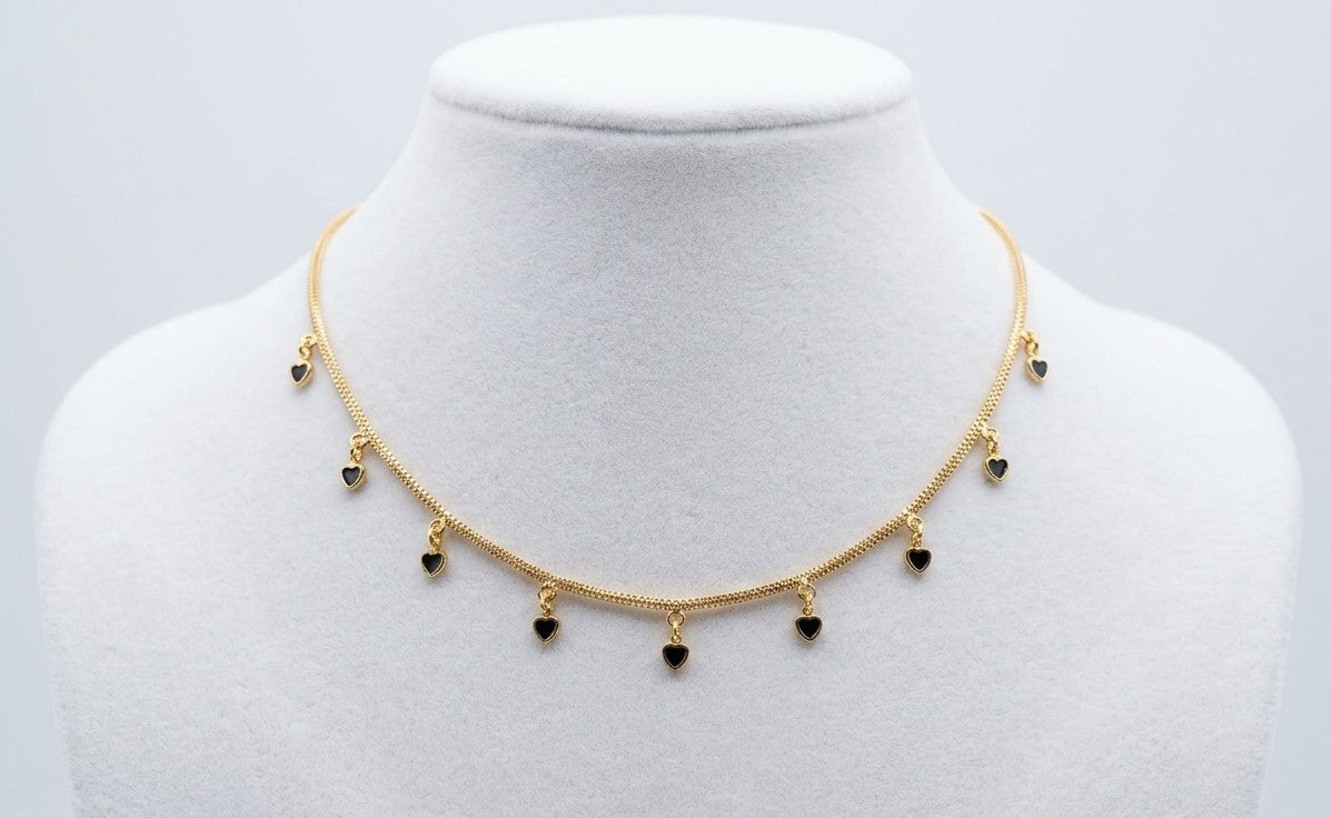 Elegant Gold-Plated Black & Red Heart Charm Necklace for Women | Minimalist Love Necklace | Fashion Jewelry UAE