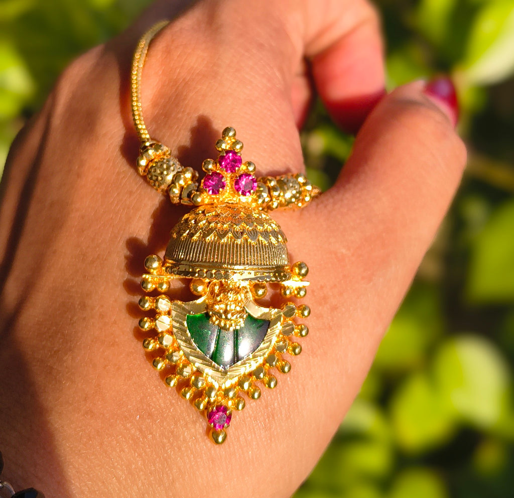 Premium Gold Plated Lakshmi Jhumka Pendant Necklace | Traditional South Indian Temple Jewellery for Women | Bridal & Festive Necklace UAE