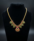 Traditional Gold Plated Green Paalakka Necklace with Ruby Stones | Indian Bridal Jewelry UAE
