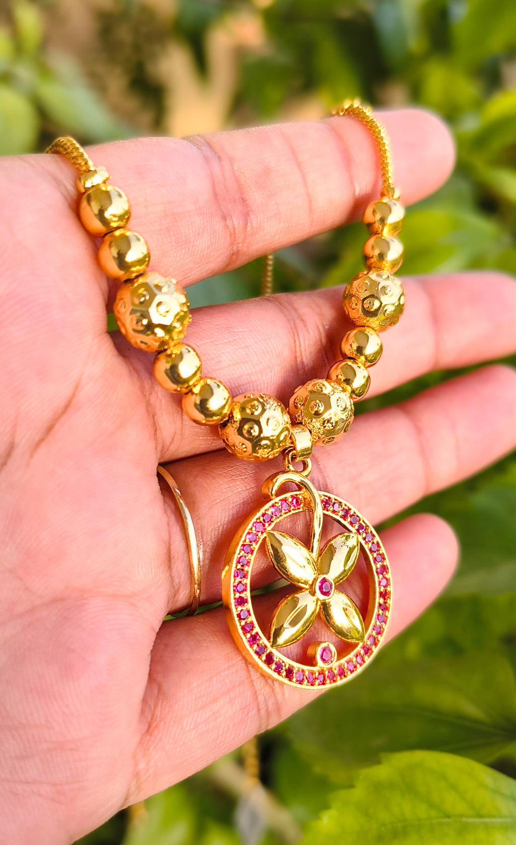 Luxury Gold-Plated Floral Pendant Necklace for Women | Elegant CZ Stone Necklace | Fashion Jewelry UAE
