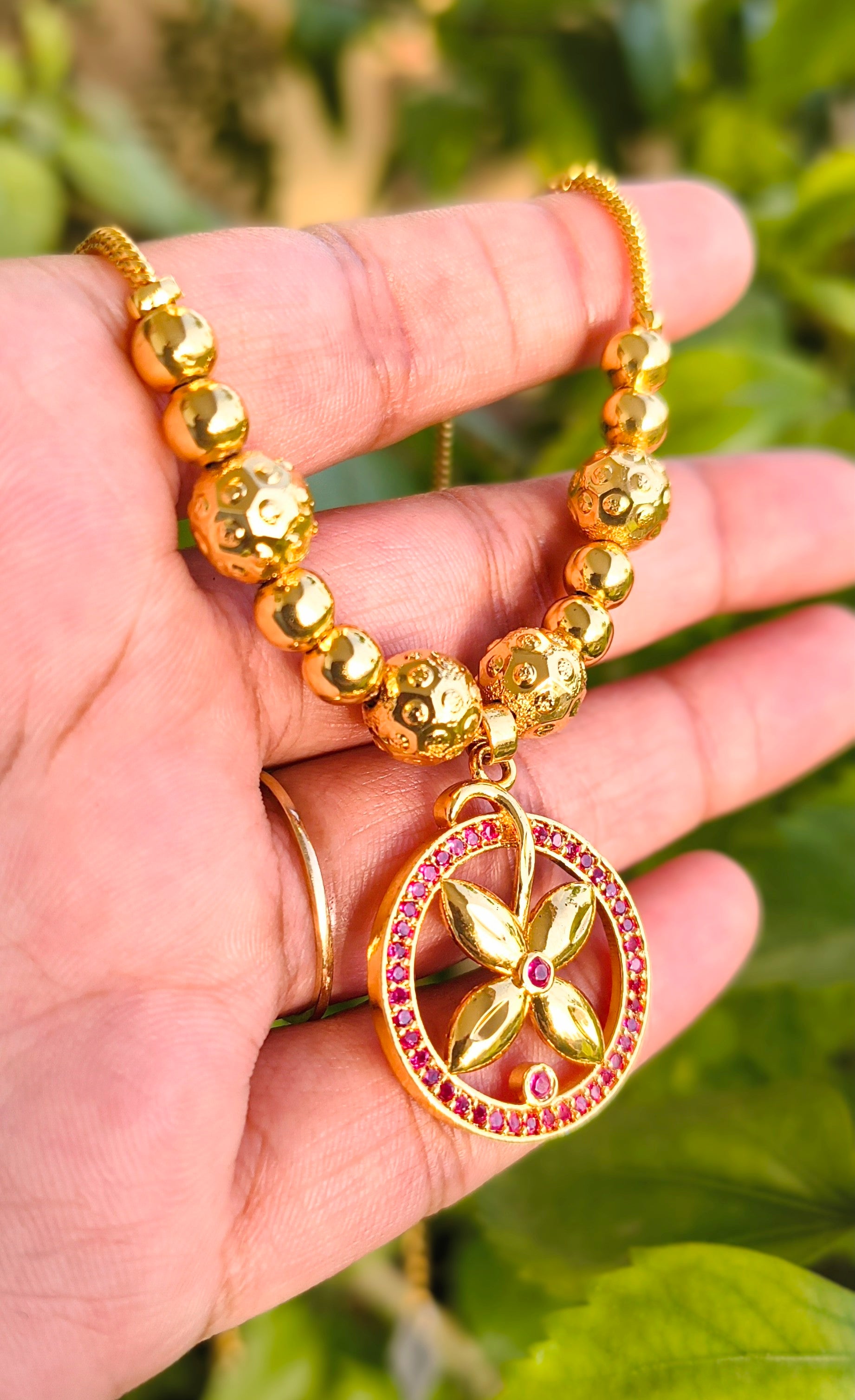 Luxury Gold-Plated Floral Pendant Necklace for Women | Elegant CZ Stone Necklace | Fashion Jewelry UAE