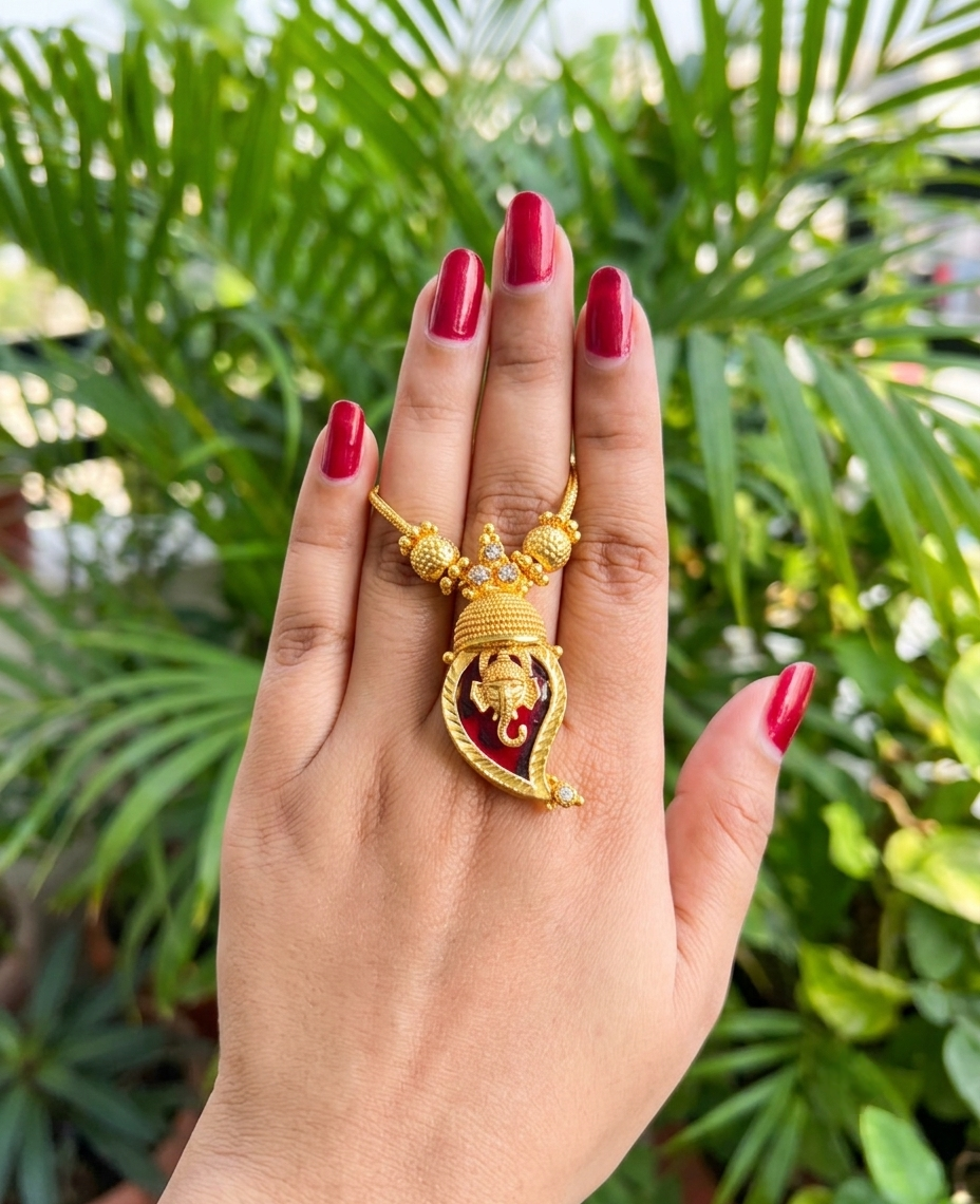 Traditional Handpicked Simple and elegance Ganesh pendant necklace with premium gold finish and royal detailing Jewellery.