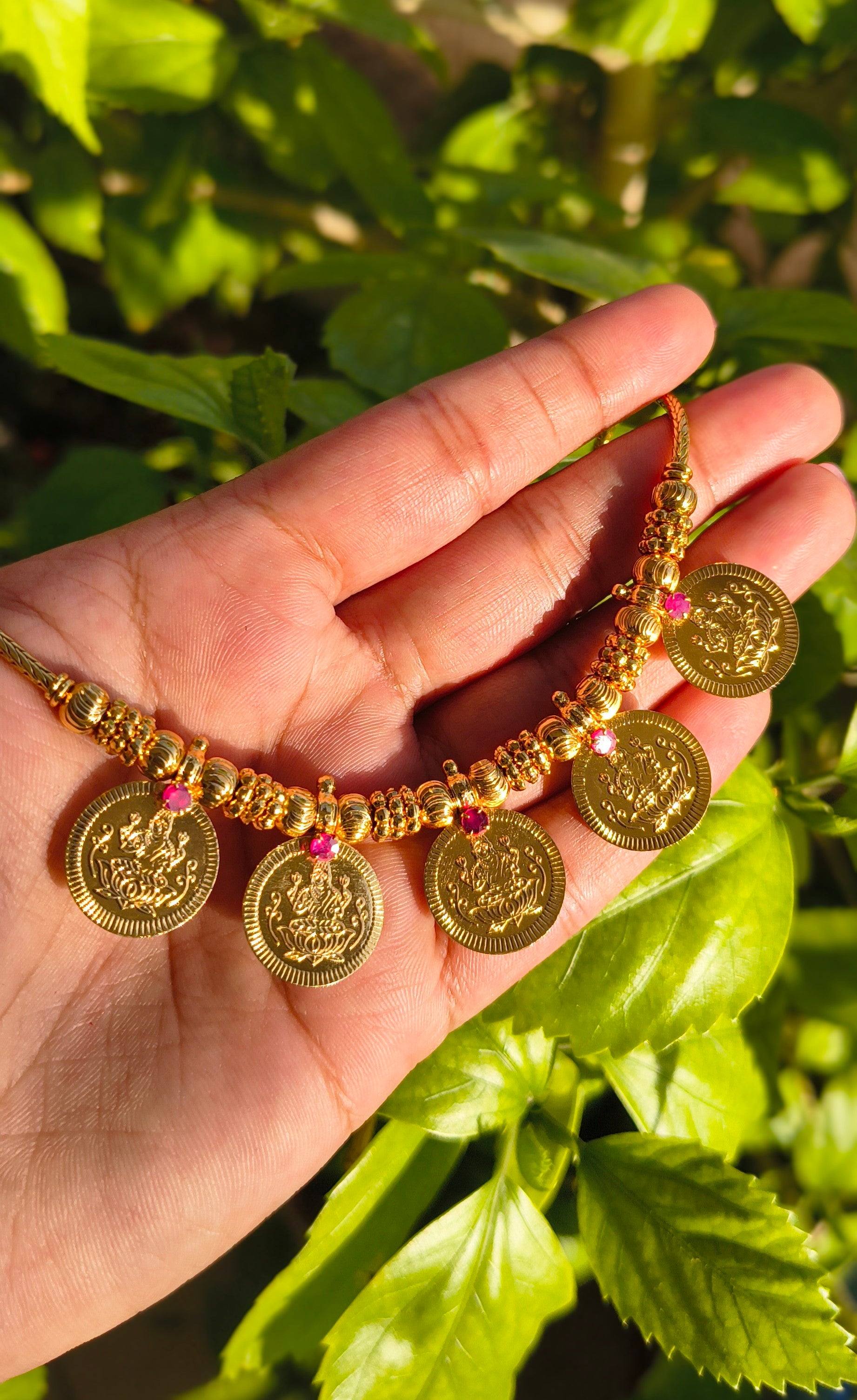 Premium Lakshmi Kasu Mala Necklace | Gold Plated South Indian Coin Necklace for Women | Traditional Bridal & Festive Jewellery UAE