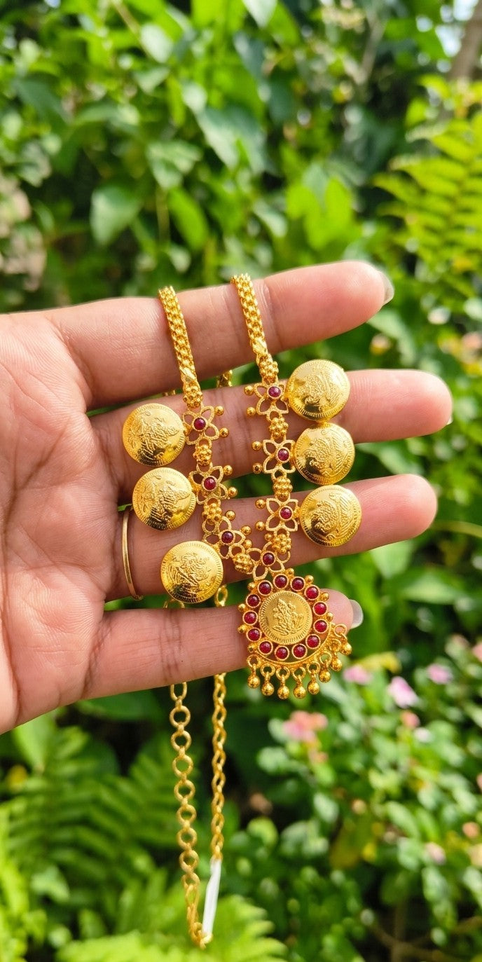 Premium Lakshmi Kasu Mala Necklace | Gold Plated South Indian Coin Necklace for Women | Traditional Bridal & Festive Jewellery UAE