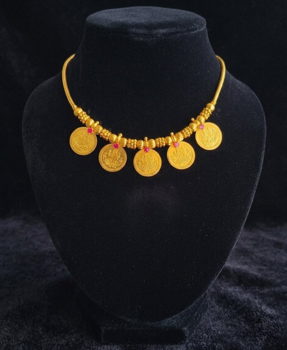 Premium Lakshmi Kasu Mala Necklace | Gold Plated South Indian Coin Necklace for Women | Traditional Bridal & Festive Jewellery UAE